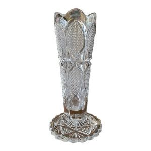 EAPG Clear Glass Vase with Diamond Pattern